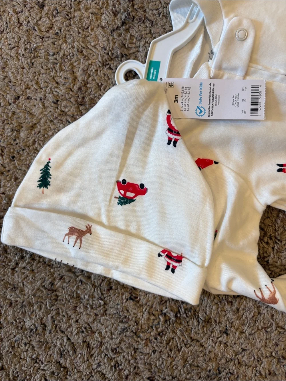 Carter's Cream Holiday Reindeer & Santa Footed One-Piece